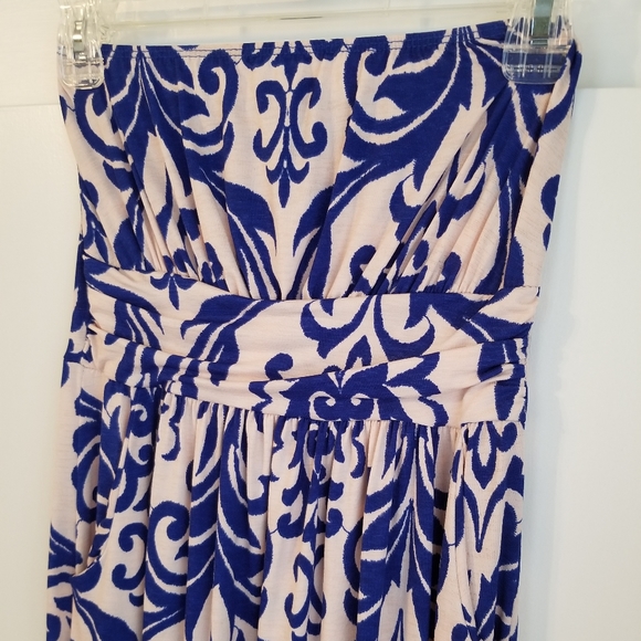 Loila Blue and Pink Printed Strapless Maxi Dress - Picture 2 of 7